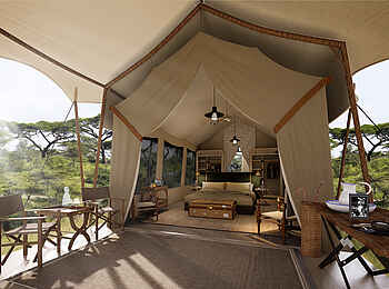 Out of Africa Legend: Blick auf ein Gästezelt Out of Africa Legend: Blick auf ein Gästezelt