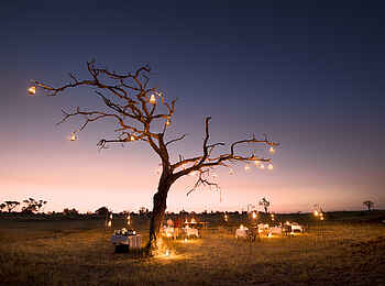 Nxabega Okavango Tented Camp: Dinner bei Sonnenuntergang