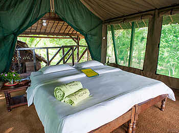 Masoala Forest Lodge: Handtücher auf Doppelbett Masoala Forest Lodge: Handtücher auf Doppelbett