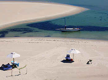 Azura Benguerra Island: Picknick am Nordende der Insel Azura Benguerra Island: Picknick am Nordende der Insel