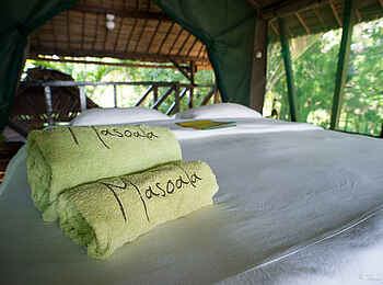 Masoala Forest Lodge: Handtücher auf Bett Masoala Forest Lodge: Handtücher auf Bett