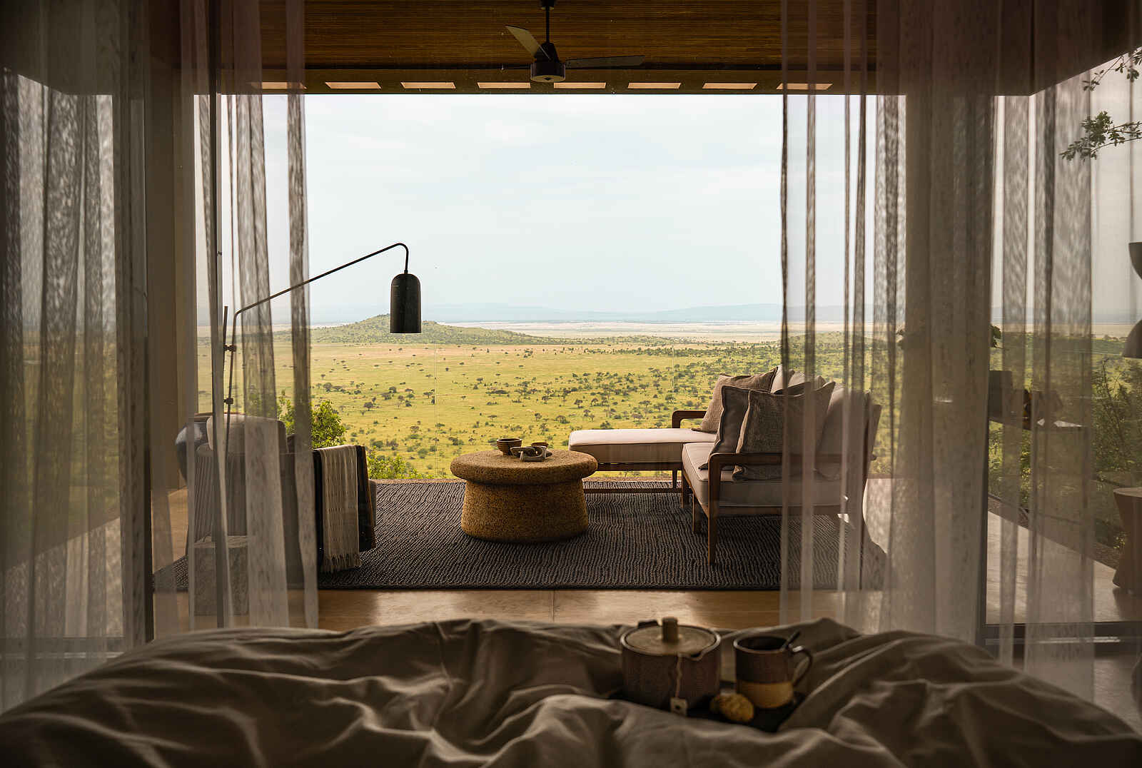 Singita Milele: Blick auf die Veranda Singita Milele: Blick auf die Veranda