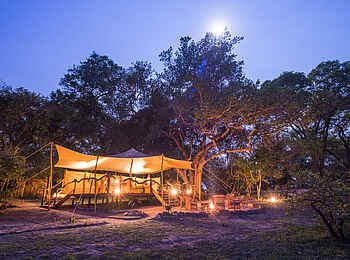 Mukambi Fig Tree Bush Camp: Der Hauptbereich im Mondschein