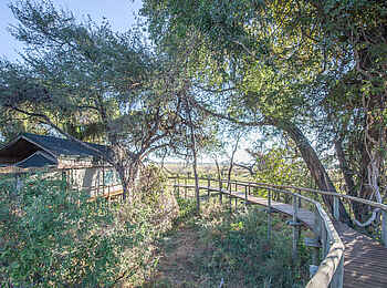 Rra Dinare Camp: Holzsteg zu einem Gästezelt