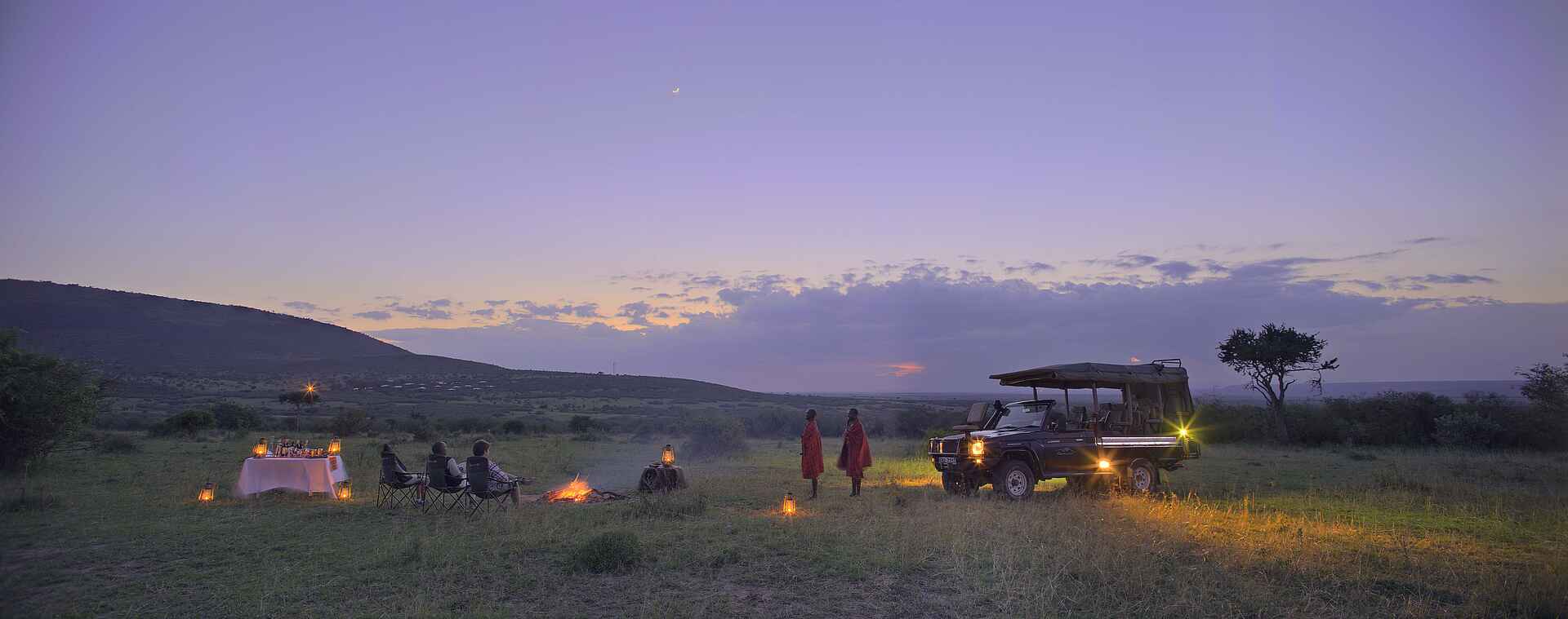 Kenia, Mara Bushtops, Mara Bushtops private Conservancy, Afrikarma Safaris, Afrikarma Safaris – Wildnis. Hautnah., Ausblick, Dämmerung, Geländewagen, Masai, Massai, Natur, Picknick, Pirsch-Fahrt, Tour, Afrikarma, afrikarma.de