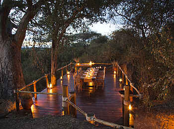 Oliver's Camp: Holzdeck unter Baobab-Bäumen Oliver's Camp: Holzdeck unter Baobab-Bäumen