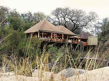 Londolozi Founders Camp: Hauptgebäude über dem Flussbett Londolozi Founders Camp: Hauptgebäude über dem Flussbett