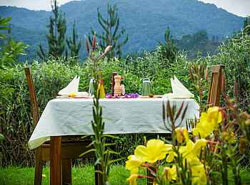 Ichumbi Gorilla Lodge: Mittagessen im Garten