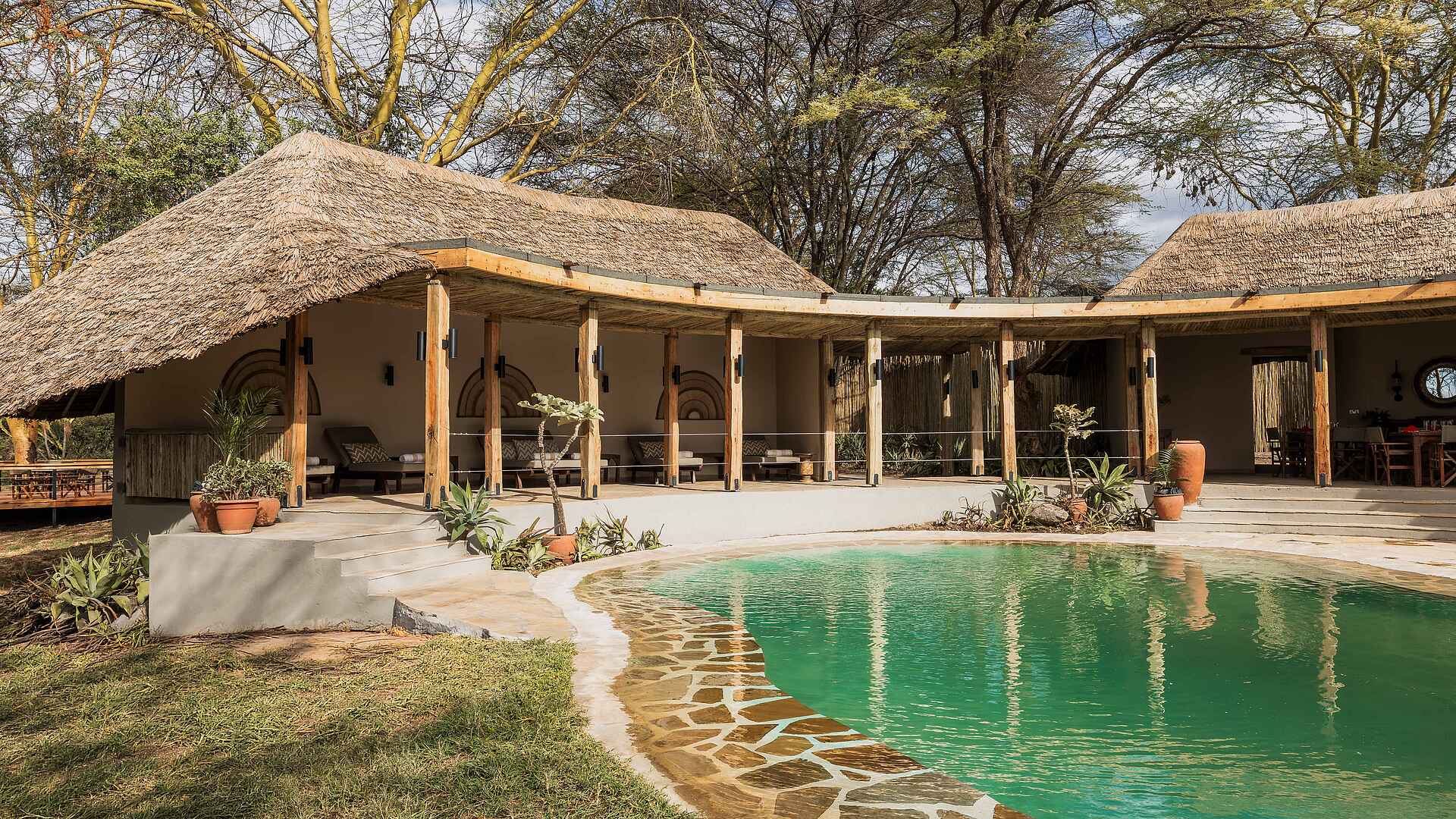 Lewa Safari Camp: Swimmingpool und Poolhaus Lewa Safari Camp: Swimmingpool und Poolhaus