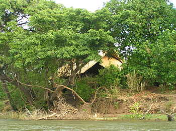 Vundu Camp: Hauptgebäude vom Fluss gesehen Vundu Camp: Hauptgebäude vom Fluss gesehen