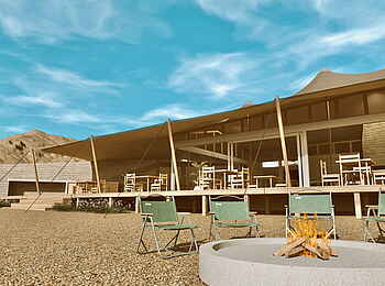 Hoanib Elephant Camp: Der Zentralbereich mit Feuerstelle Hoanib Elephant Camp: Der Zentralbereich mit Feuerstelle