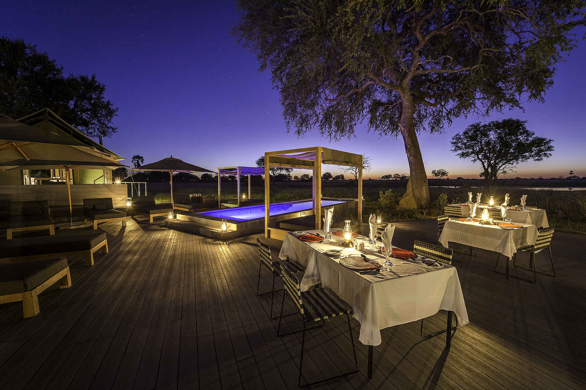 Linkwasha Camp: Abendessen unter freiem Himmel linkwasha camp, dinner, essen, main area