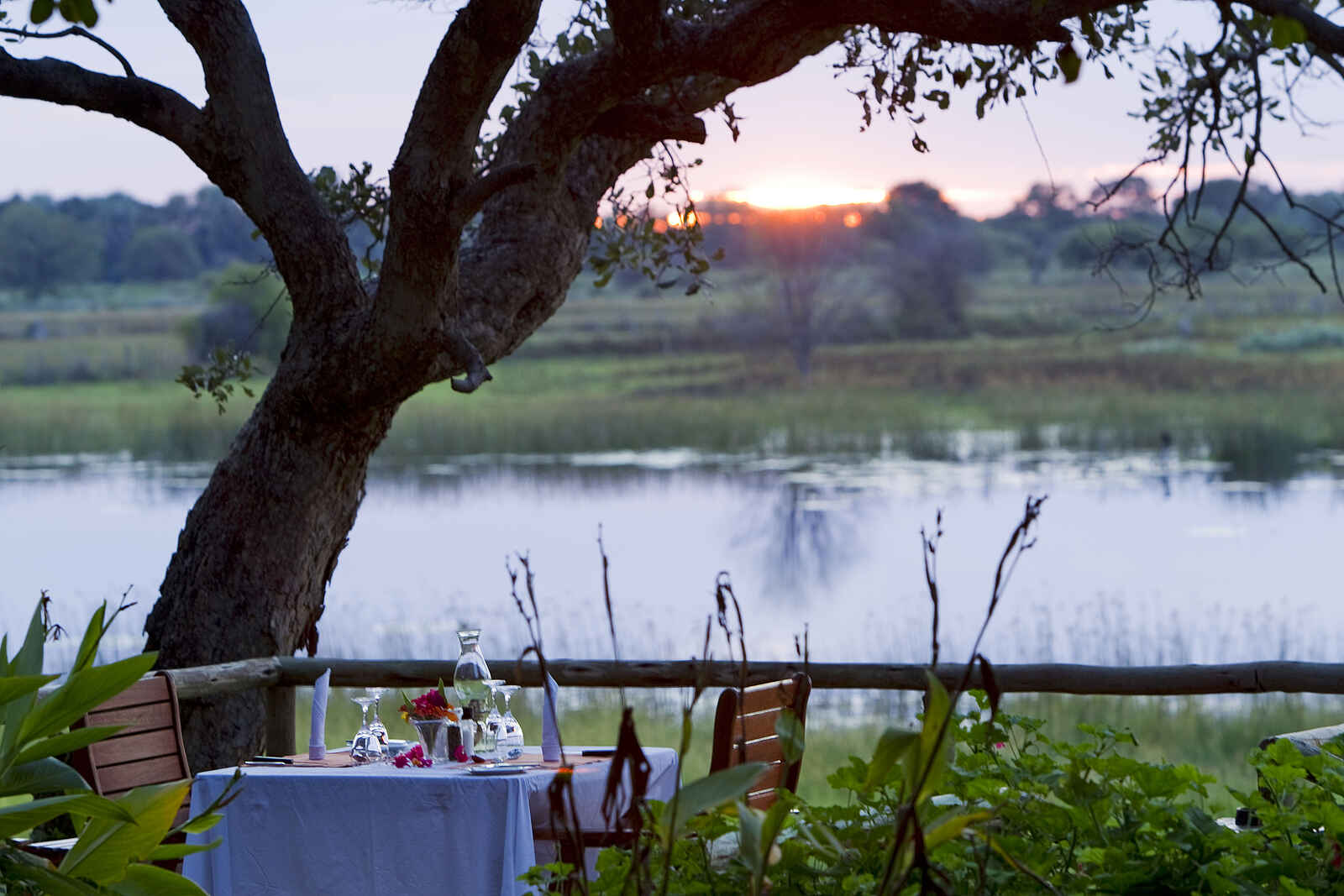 Thamalakane River Lodge: Dinner auf dem Deck Thamalakane River Lodge: Dinner auf dem Deck