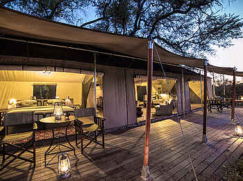 Little Machaba Camp: Die große Privatveranda eines Familienzeltes