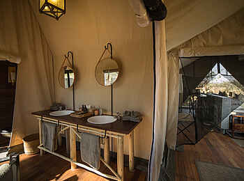 Little Machaba Camp: Der Badbereich eines Familienzeltes