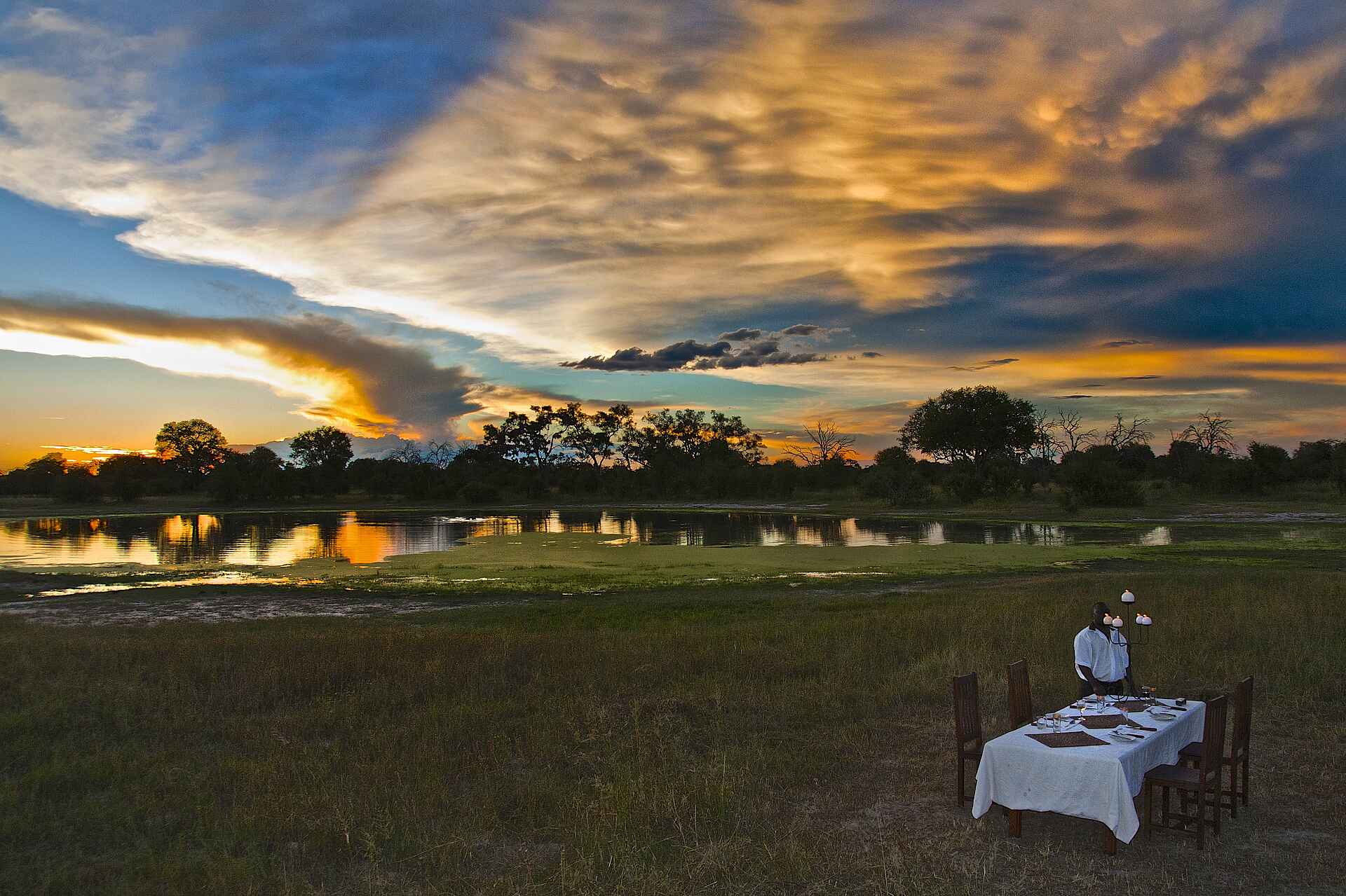 Bomani Tented Lodge, Hwange, Hwange National Park, Imvelo Safari Lodges, Simbabwe, Ausblick, Essen, Himmel, Landschaft, Service, Wasserloch, Afrikarma, Afrikarma Safaris, Afrikarma Safaris - Wildnis. Hautnah., Afrikarma.de