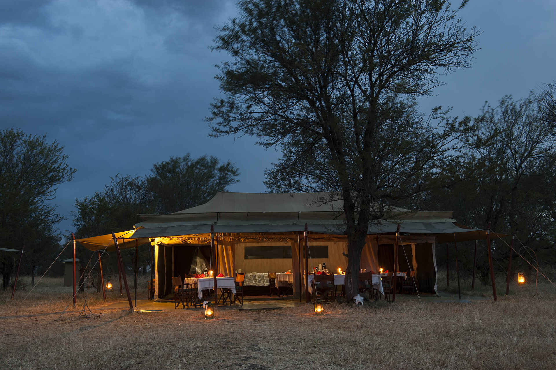 Bologonya, Bologonya Under Canvas, Mobiles Camp, Nationalpark, Serengeti, Tanganyika Wilderness Camps, Tansania, Abend, Essen, Haupthaus, Lage, Speiseraum, Trinken, Zelte, Afrikarma, Afrikarma Safaris, Afrikarma Safaris - Wildnis. Hautnah., Afrikarma.de