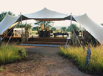 Sayari Camp: Blick durch das kleine Lounge Zelt Sayari Camp: Blick durch das kleine Lounge Zelt