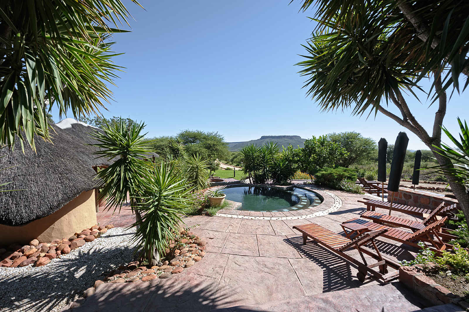 Waterberg Guest Farm: Swimmingpool und Sonnenterrasse Waterberg Guest Farm: Swimmingpool und Sonnenterrasse