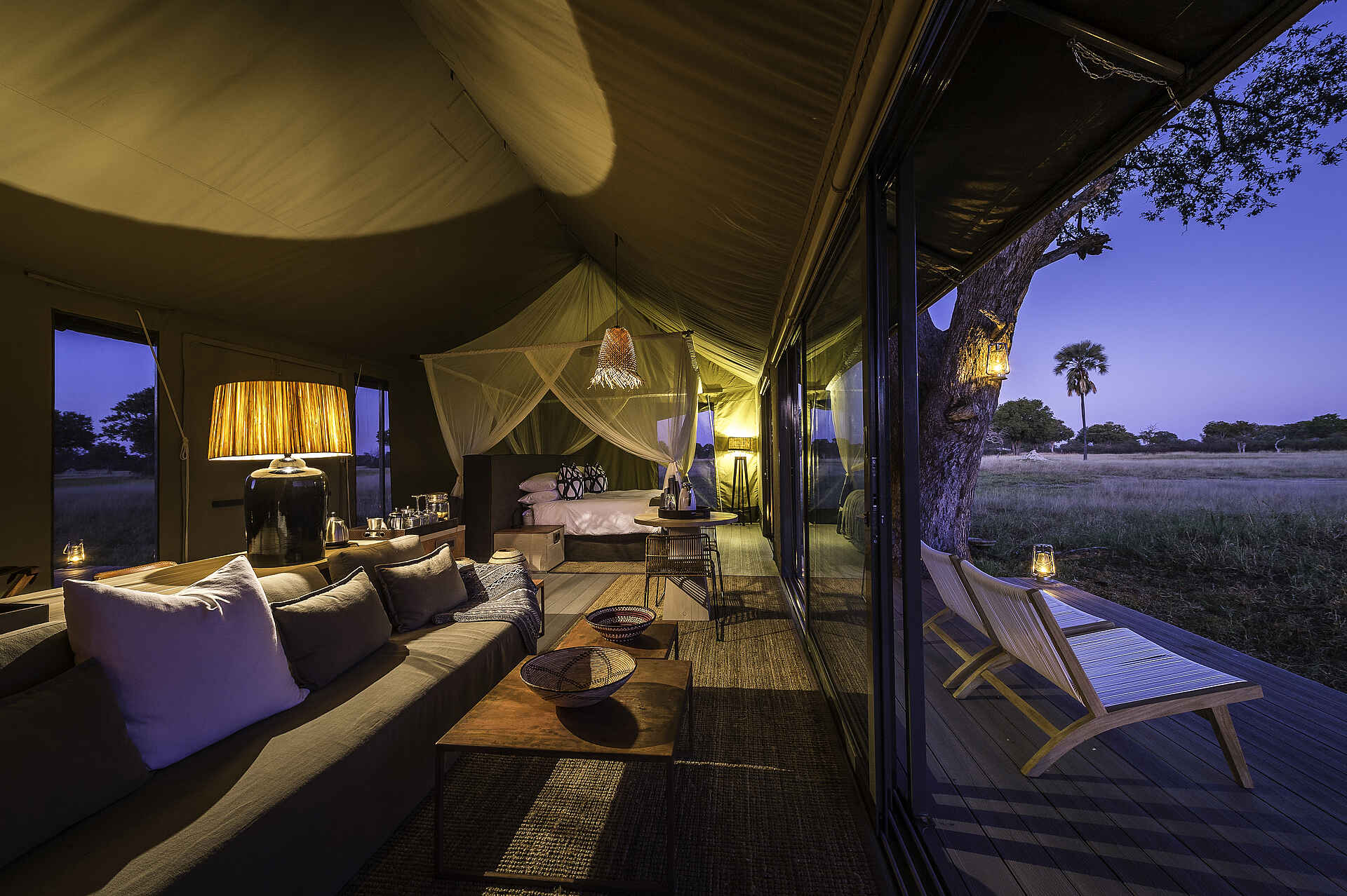 Linkwasha Camp: Abendstimmung linkwasha camp, einrichtung, unterkunft, zelt