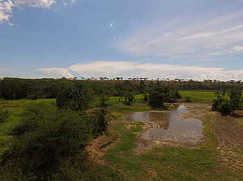 Enjojo Lodge: Wasserloch vor der Lodge