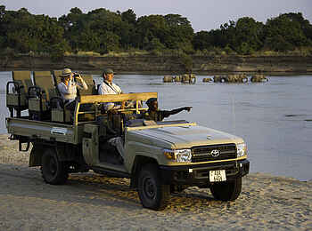 Flatdogs Camp: Elefanten queren den Luangwa Flatdogs Camp: Elefanten queren den Luangwa