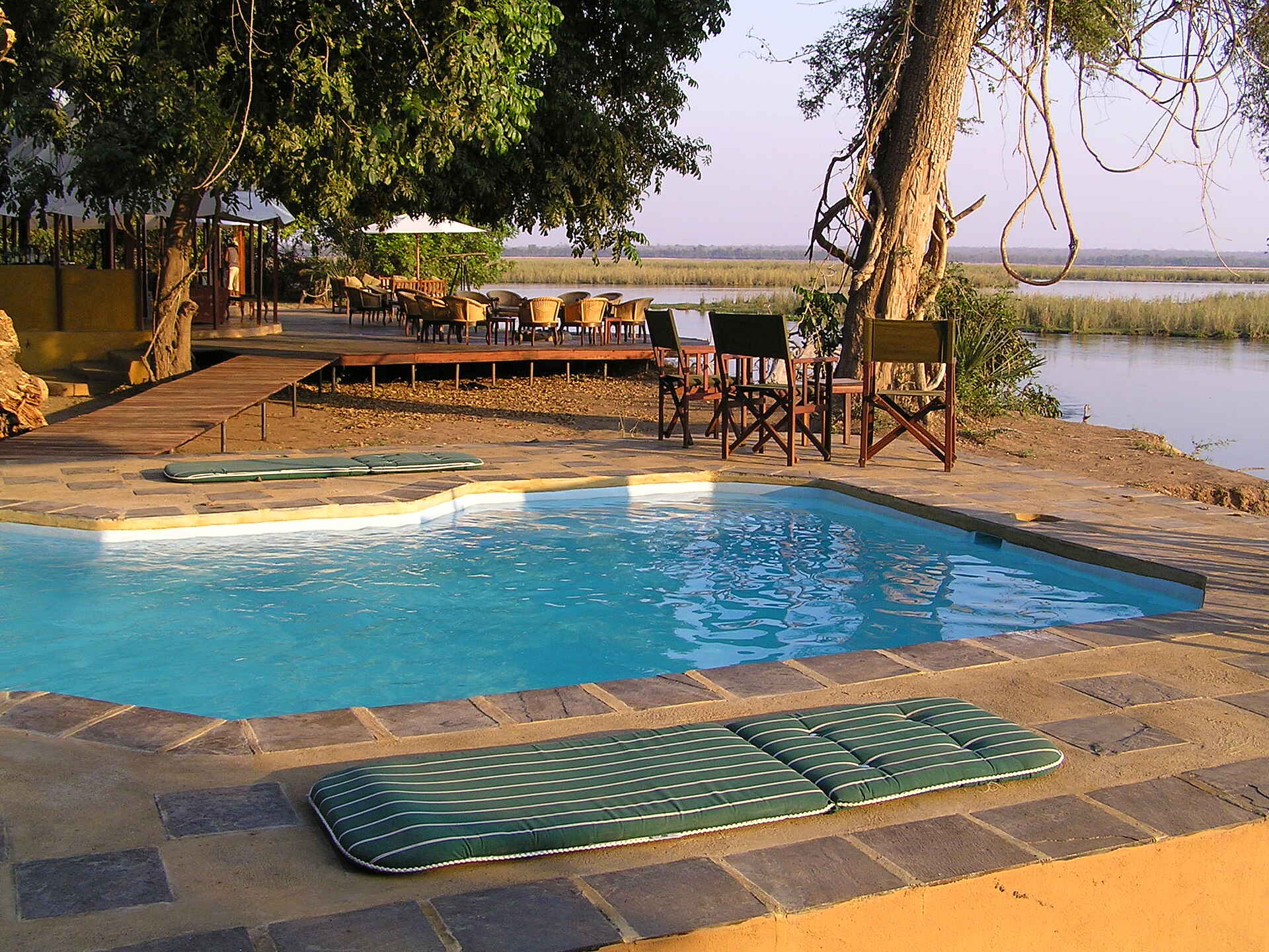 Sausage Tree Camp: Swimming Pool Kanusafari, Lower Zambezi National Park, Sambesi, Sandbank, Sausage Tree Camp, Walking Safari, Zambezi, Swimming Pool, Zambezi Escarpment