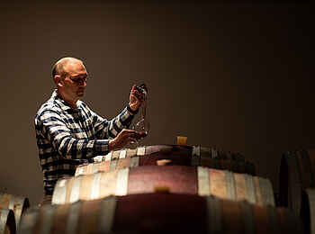 Mont Rochelle Hotel and Vineyard: Winemaker in Barrel Room