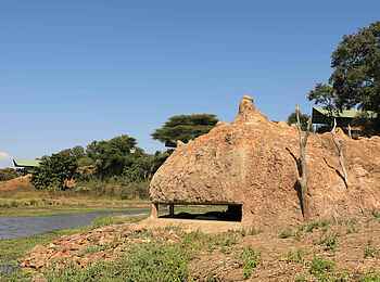 Kavinga Safari Camp: Beobachtungsunterstand am Ruckomechi River Kavinga Safari Camp: Beobachtungsunterstand am Ruckomechi River
