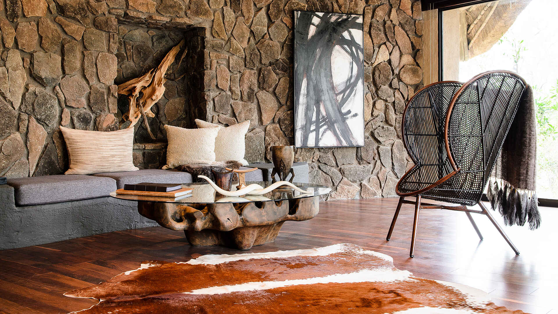 Singita Boulders Lodge: Sitzecke in der Lounge