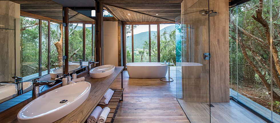 Garden Route, Kariega Game Reserve, Kariega Settlers Drift Lodge, Südafrika, Badezimmer