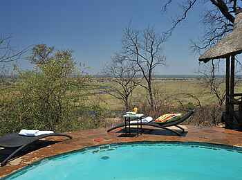 Muchenje Safari Lodge: Pool mit Liegestühlen
