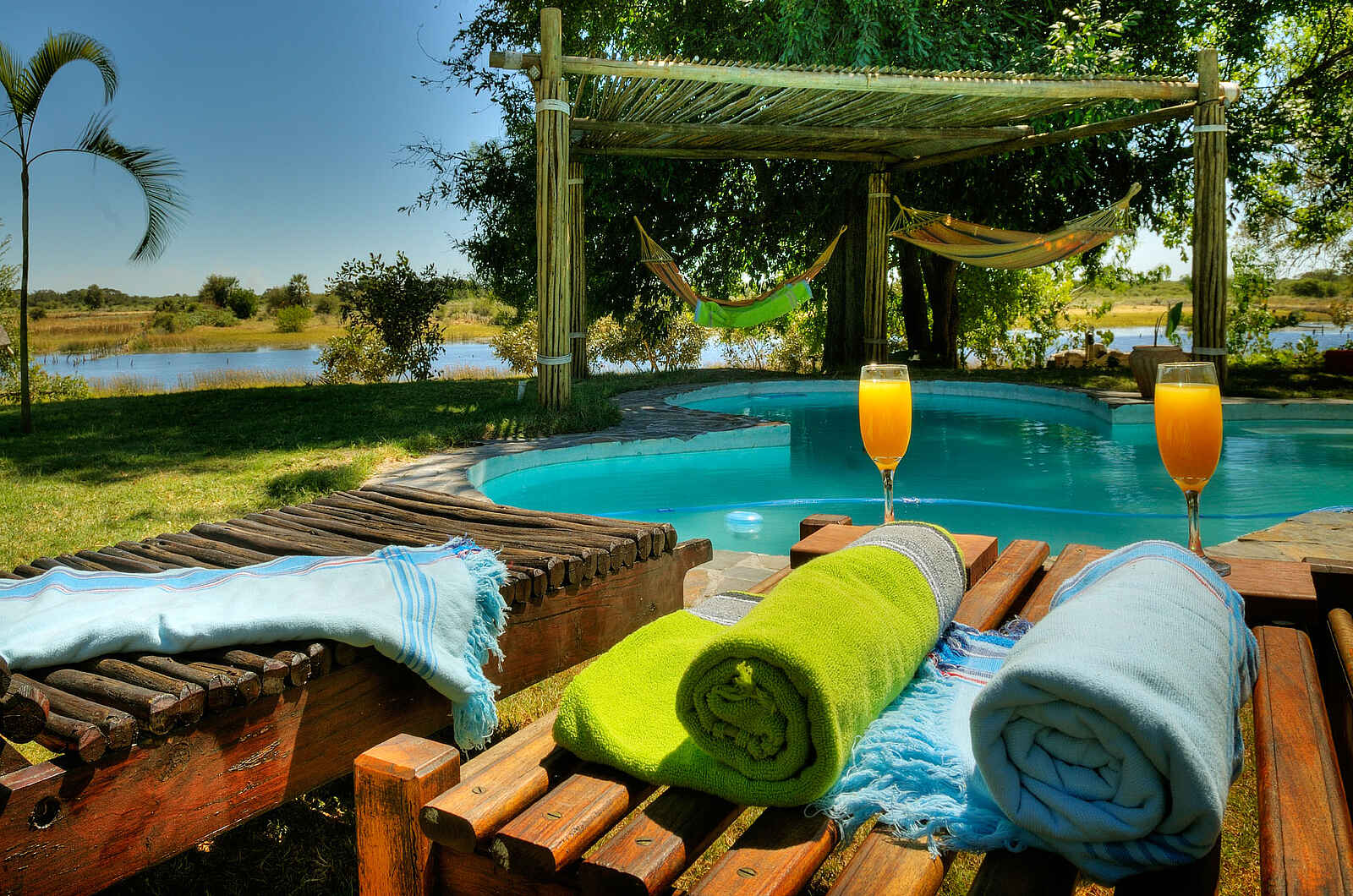 Thamalakane River Lodge: Liegestühle am Pool Thamalakane River Lodge: Liegestühle am Pool