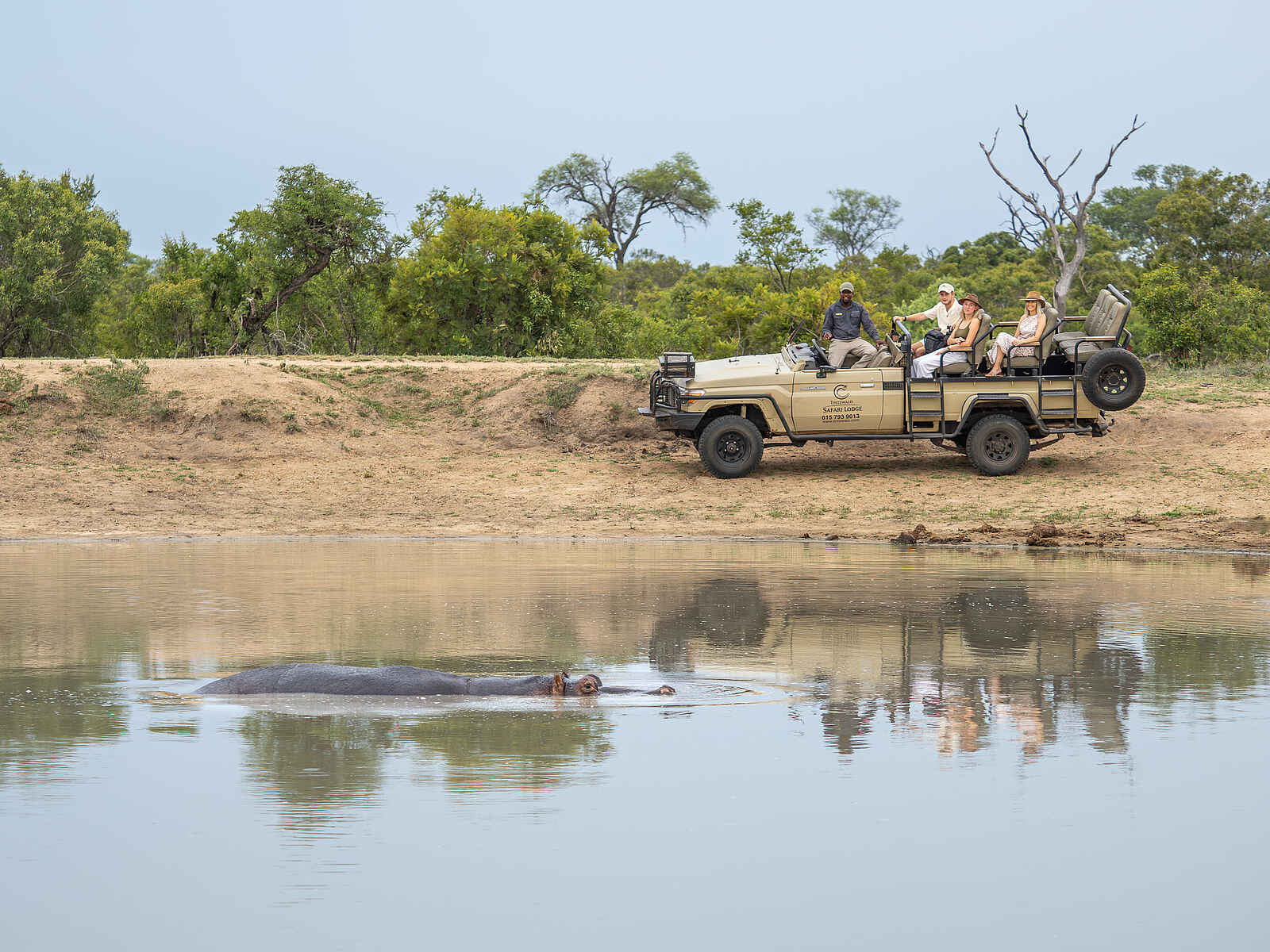 Tintswalo Safari Lodge: Auf Pirschfahrt an einem Wasserloch Tintswalo Safari Lodge: Auf Pirschfahrt an einem Wasserloch