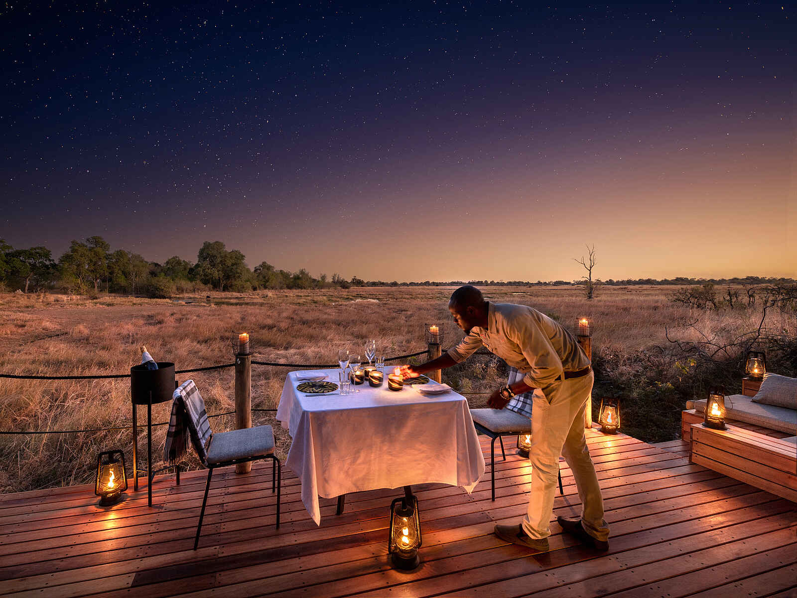 Khwai Lediba: Vorbereitung fürs Candlelight-Dinner Khwai Lediba: Vorbereitung fürs Candlelight-Dinner