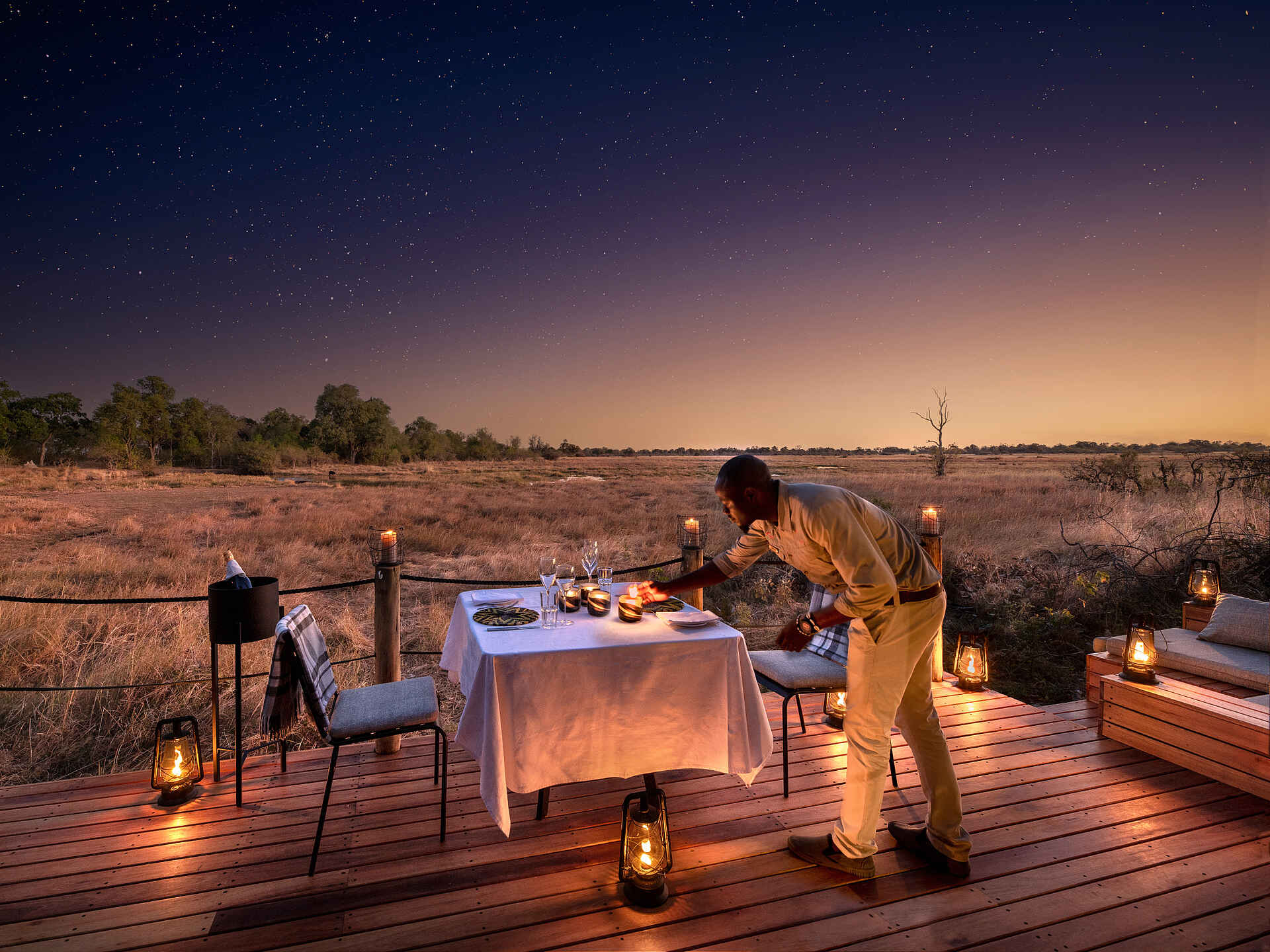 Khwai Lediba: Vorbereitung fürs Candlelight-Dinner